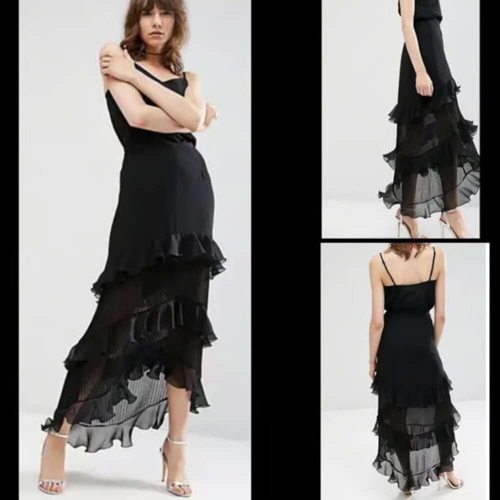 ASOS Black High Low Ruffled Skirt